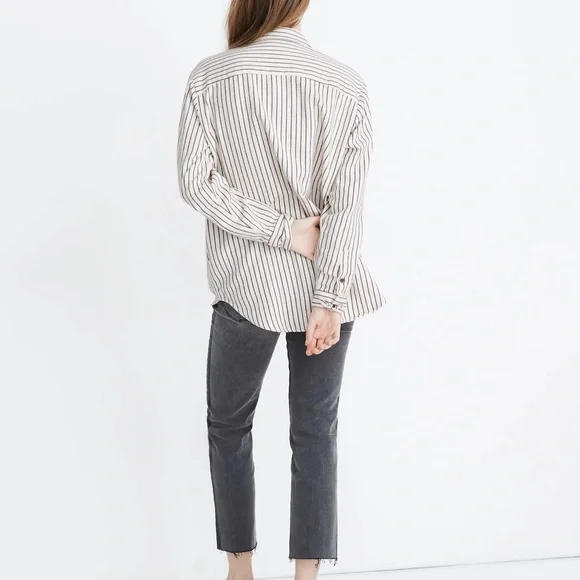 100% Cotton Madewell Striped Cream and Black Blouse - Picture 3 of 7